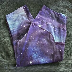purple and blue starry sky, Capri pants